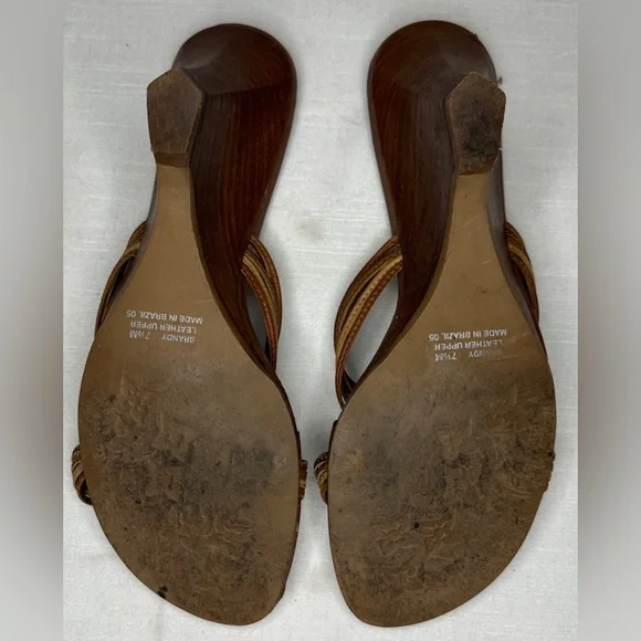 Hillard & Hanson Vintage Y2K Brown Wedge Sandal Leather Upper Made In Brazil 7.5 - Picture 8 of 9